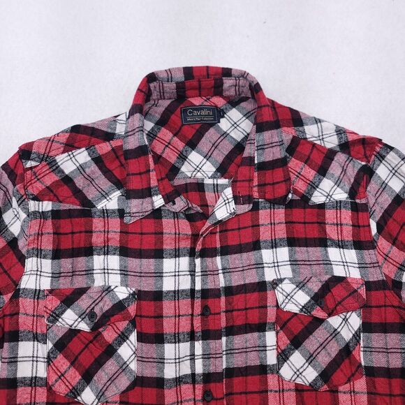 Cavalini Tartan Flannel Button Up Long Sleeve Shirt Mens Size M Red White - Picture 1 of 7